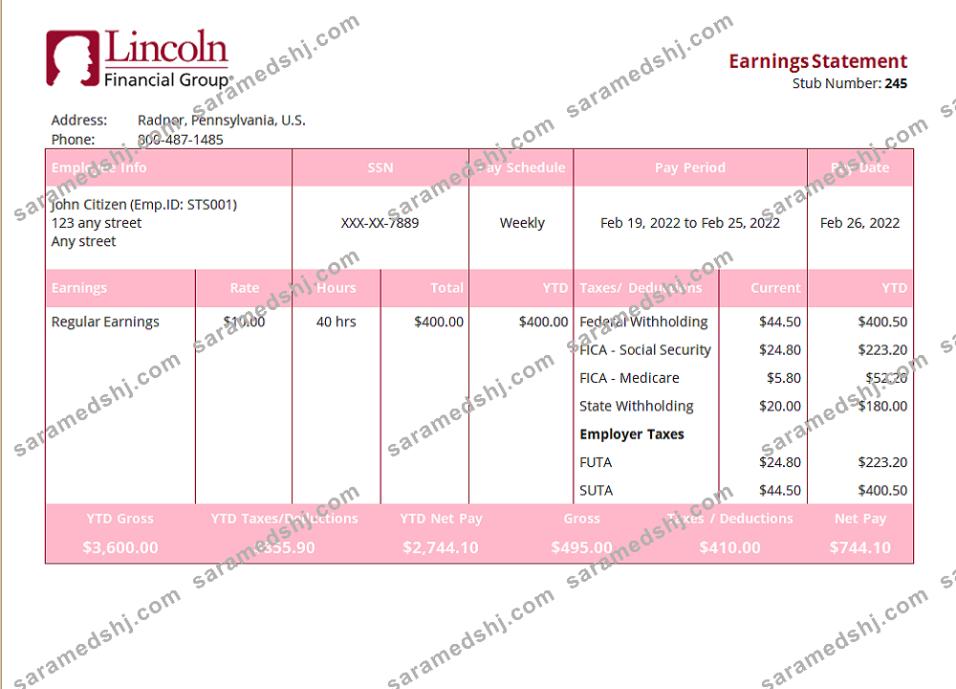 USA insurance company employee sheet template in Word and PDF format, version 2